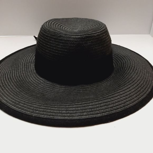 DELUX Woven Summer Floppy Brim Hat Lightweight Black w/Ribbon Sz S - M - Picture 6 of 15